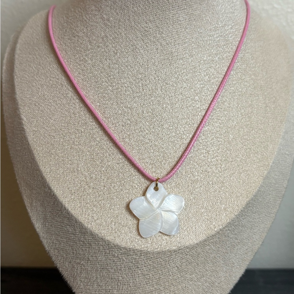 Handmade Mother Of Pearl Plumeria Flower Necklace